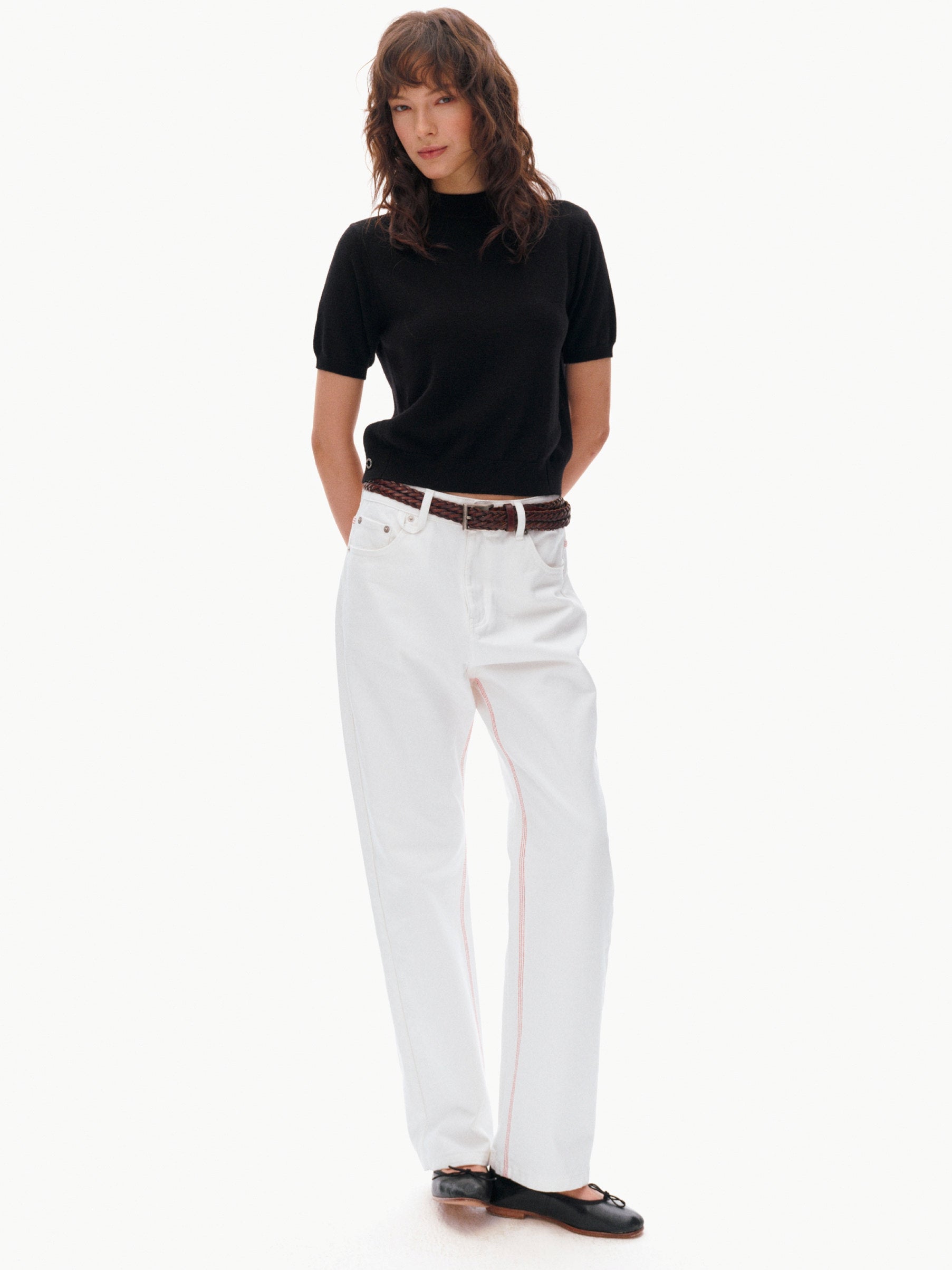 High-Neck Short-Sleeved Knit Tops_BDHL8106