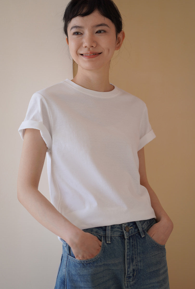 Relaxed Fit Short Sleeve Cotton Tops_BDHL8295