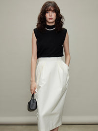 Bud Pleated Skirt & Round Neck Vest_BDHL6331