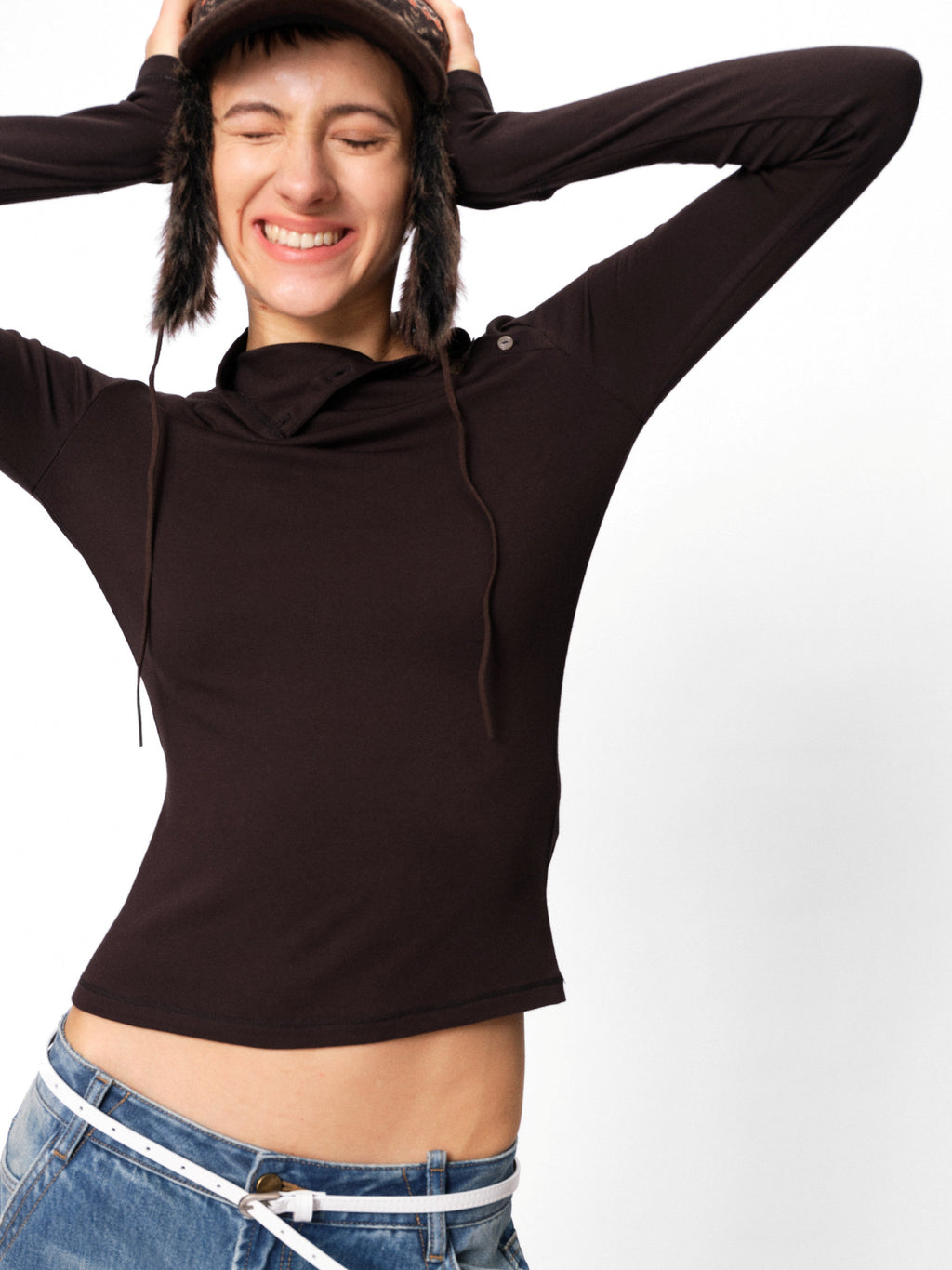 High-Neck Button Slim-Fit Tops_BDHL8105