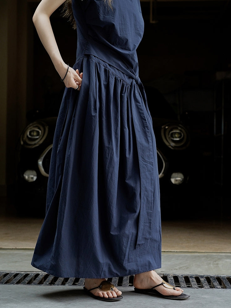 Pleated Strap Sleeveless Dress_BDHL7532