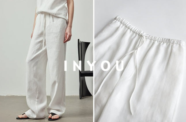 Draped Elastic Waist Wide Pants_BDHL6122