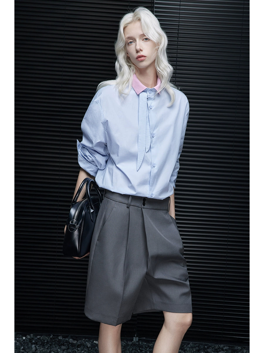 Pure cotton long-sleeved shirt top_BDHL7643