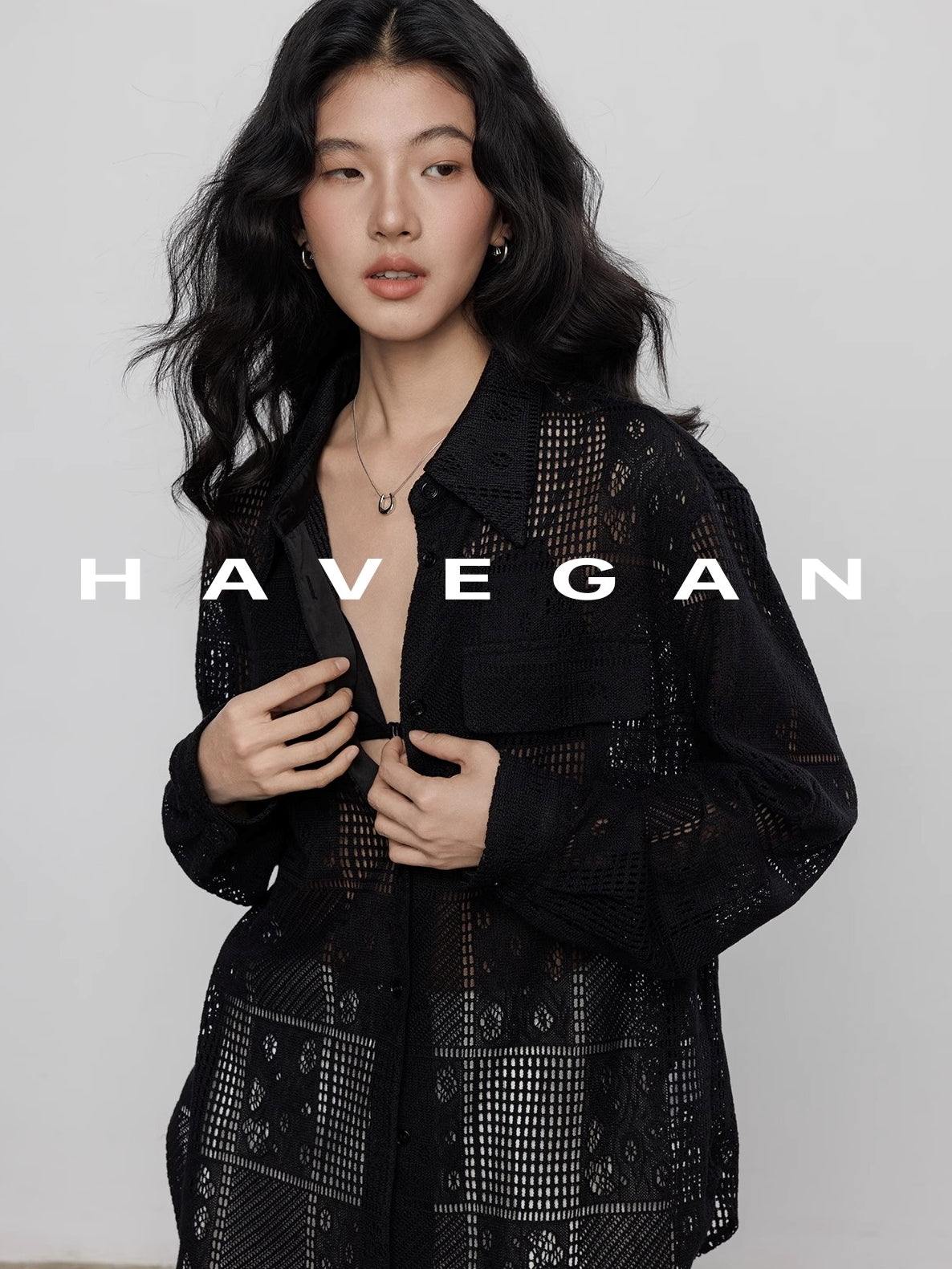 Hollow Lace Knitted Shirt Jacket_BDHL7367