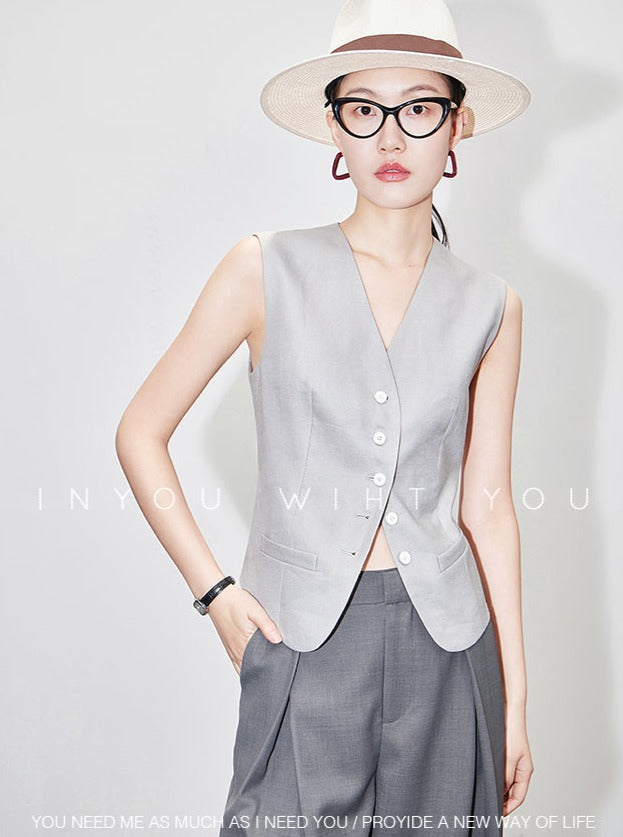 Thin Sleeveless Button Vest_BDHL6021