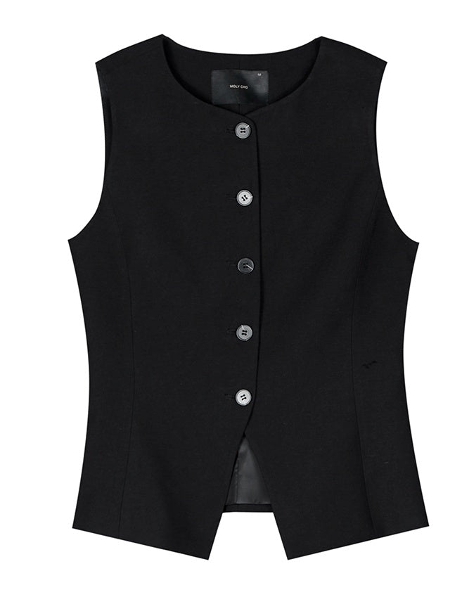 Round Neck Button Gilet_BDHL6327