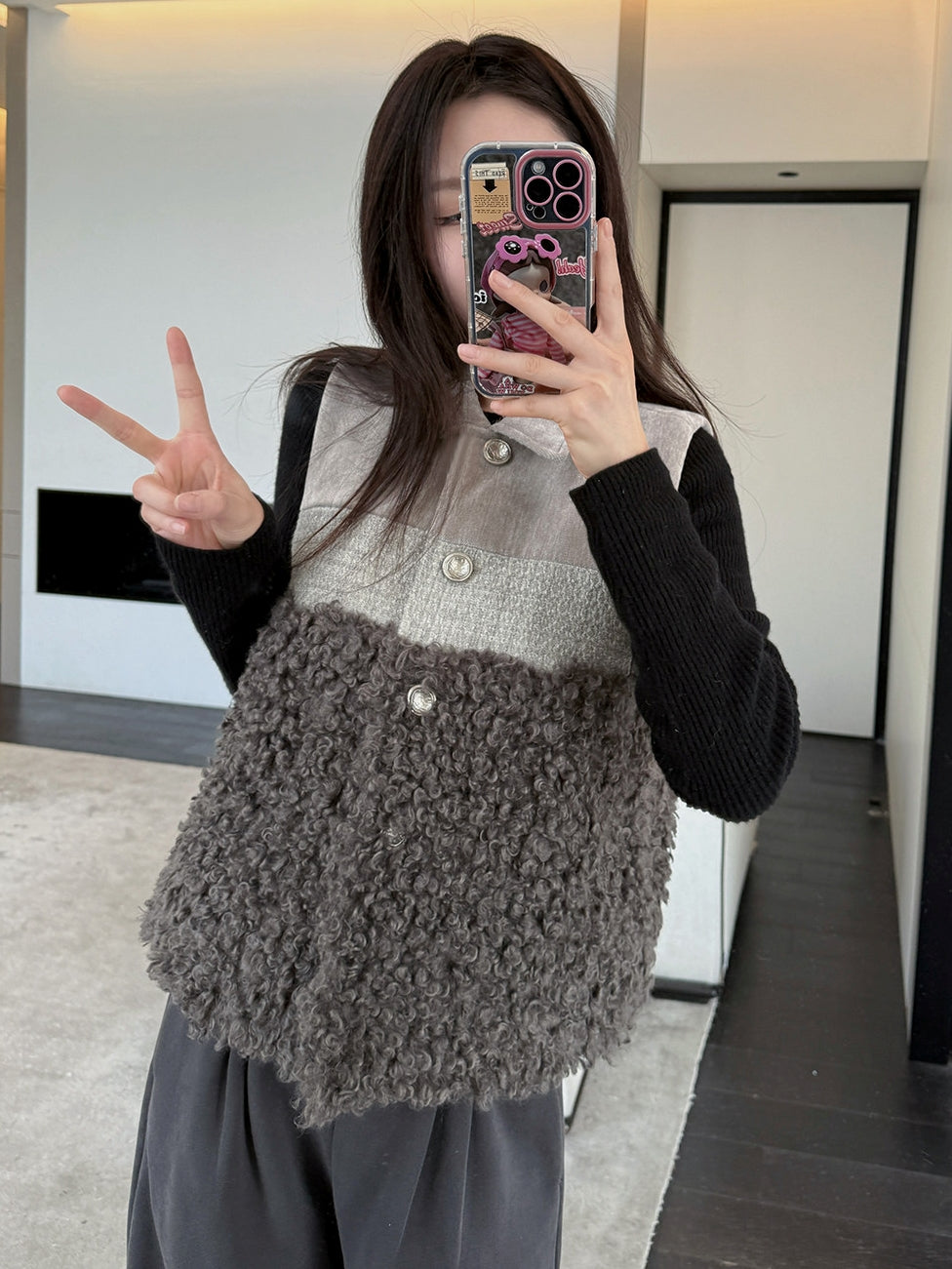 撞色毛絨背心_BDHL8087