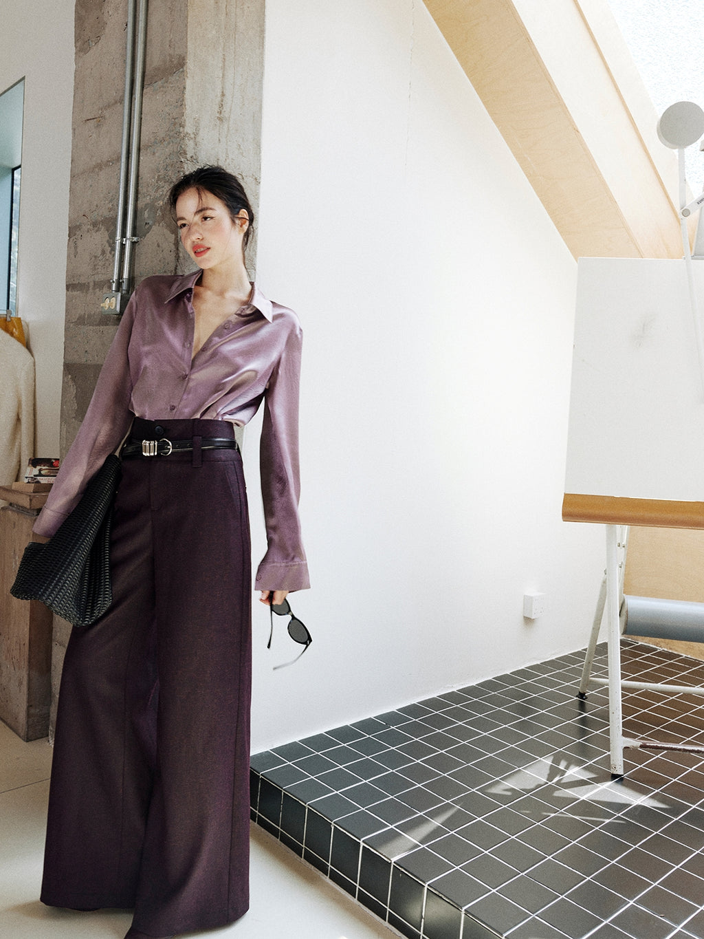 Purple Textured Suit Pants_BDHL8002