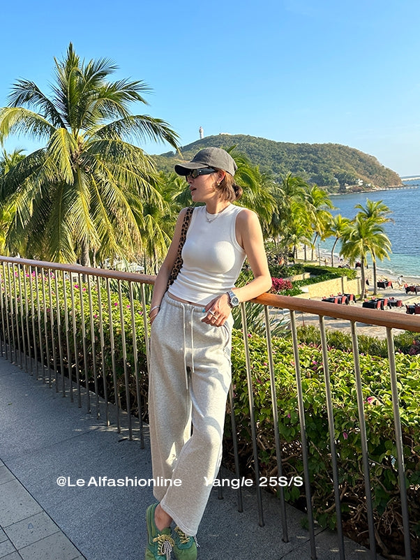 Drawstring Sweatpants Cropped Pants_BDHL8010