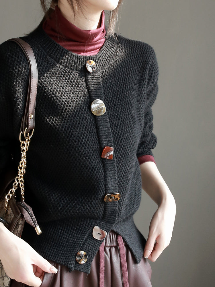 Retro Irregular Button Design Knit_BDHL6875