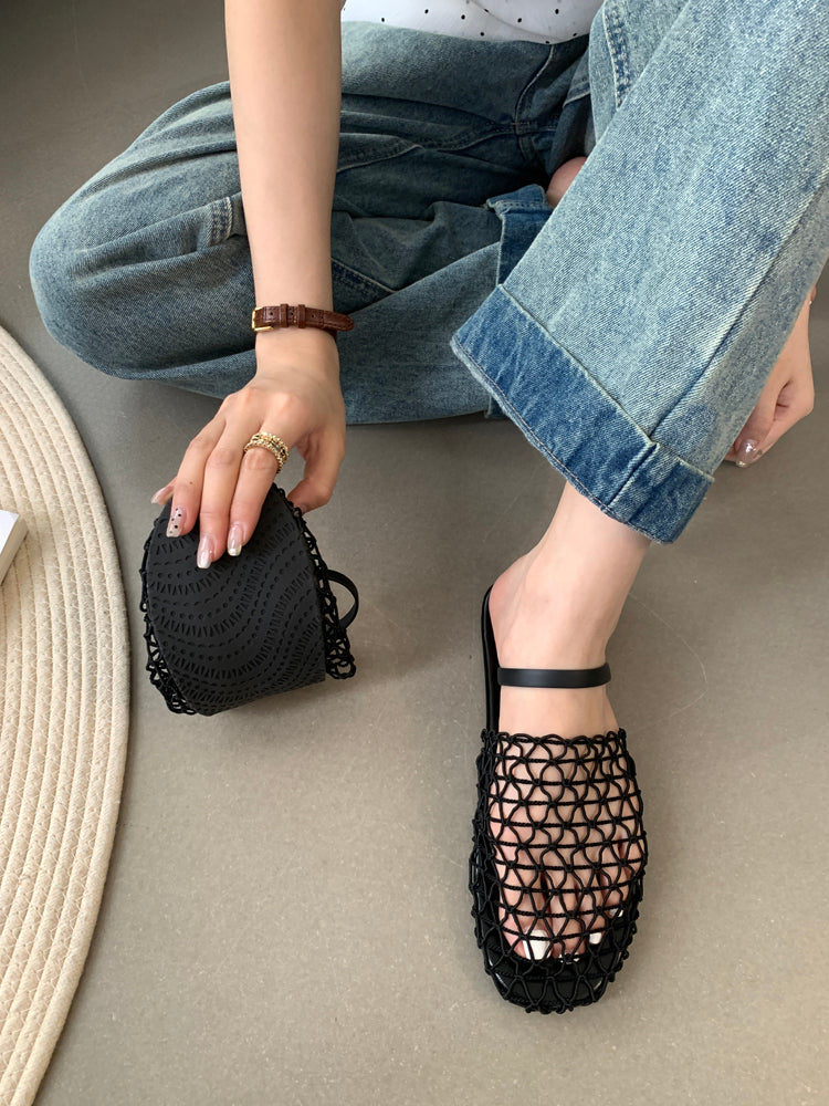 Braided Mesh Breathable Flat Sandal_BDHL5921