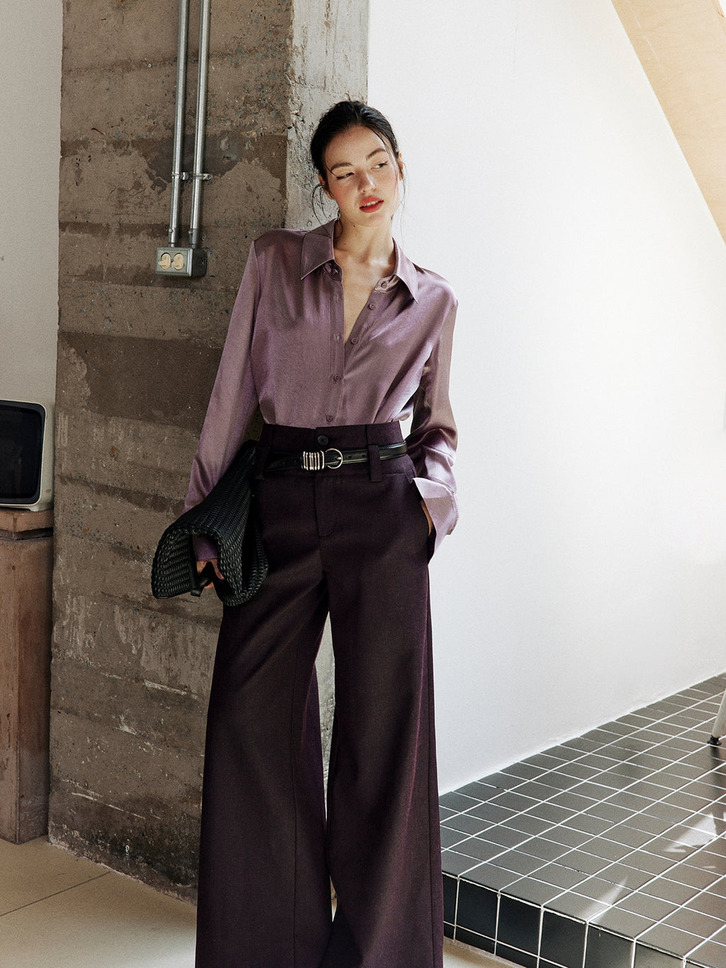 Purple Textured Suit Pants_BDHL8002