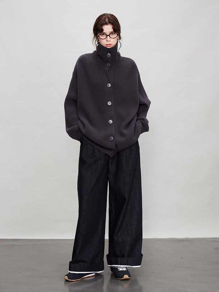 厚針織長版翻領開襟衫_BDHL7942