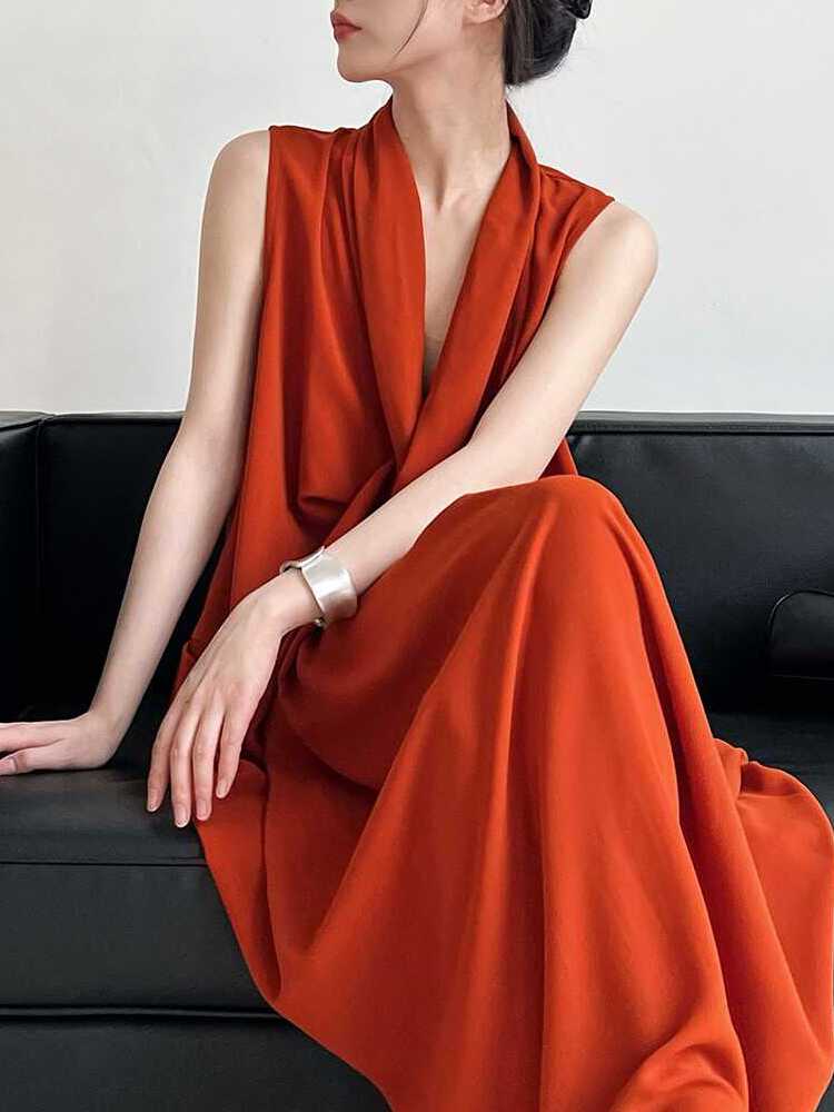 V-Neck Draped Cross Dress_BDHL7558