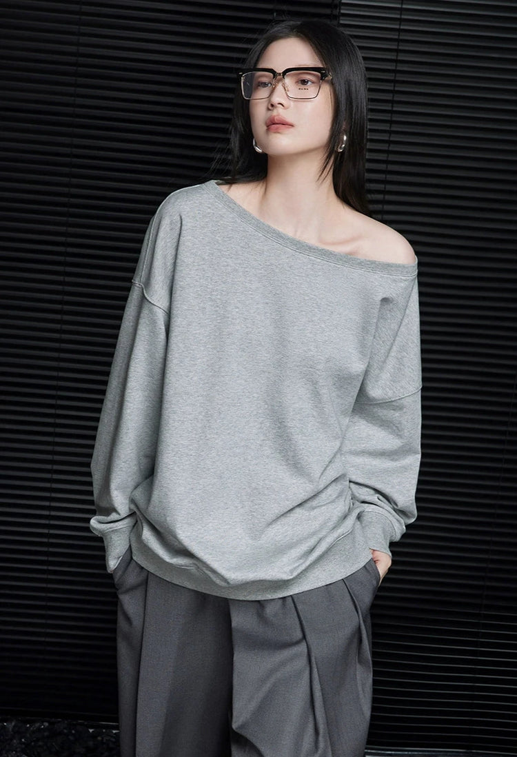 Slanted Shoulder Loose Sweatshirt_DI100382