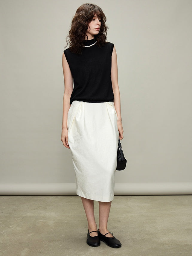 Bud Pleated Skirt &amp; Round Neck Vest_BDHL6331