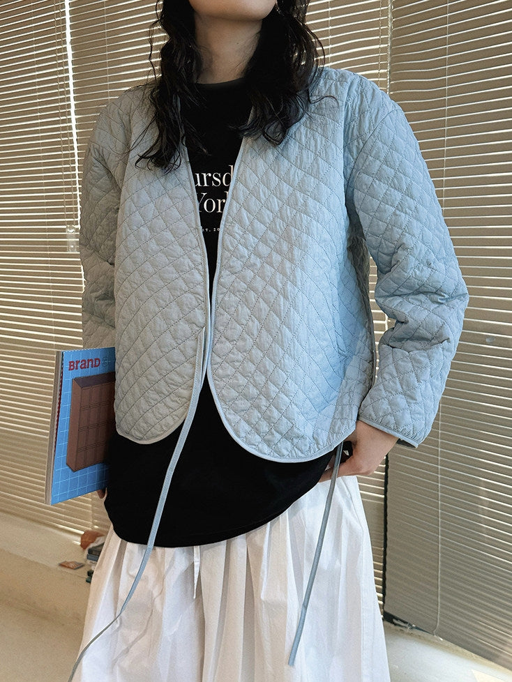 V-Neck Diamond-Stitch Jacket_BDHL8133