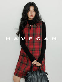 Plaid Red Sleeveless A-Line Dress_BDHL7061