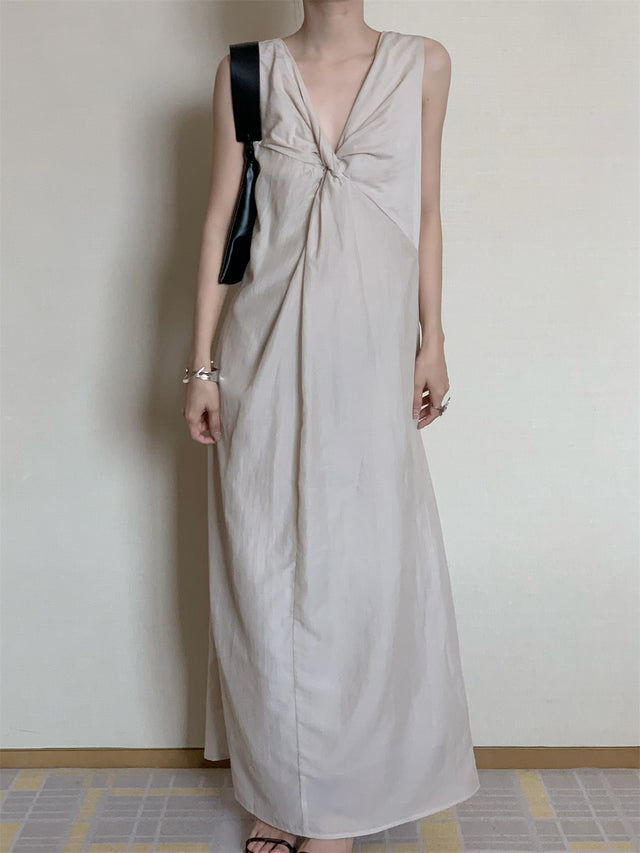 V-Neck Twist Long Dress_BDHL6180