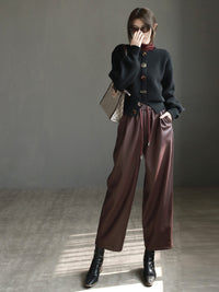 PU Leather Draped Straight Pants_BDHL6869