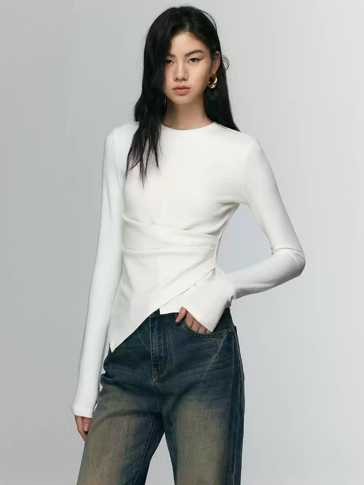 Waist Gather Asymmetric Tops_BDHL6710