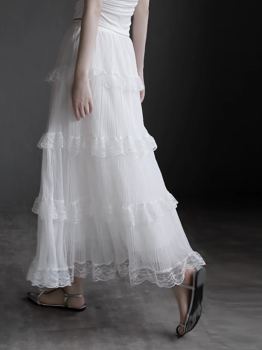 Mesh Lace Medium Length Skirt_BDHL7417