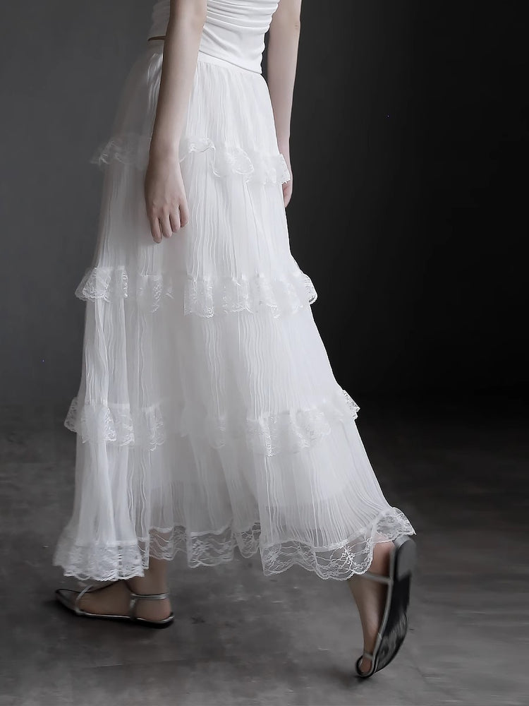 Mesh Lace Medium Length Skirt_BDHL7417