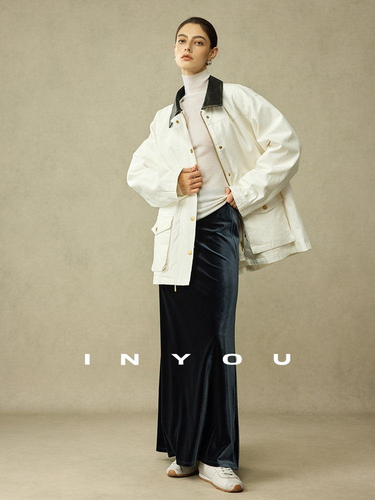 Retro Shiny Draped Long Skirt_BDHL6792