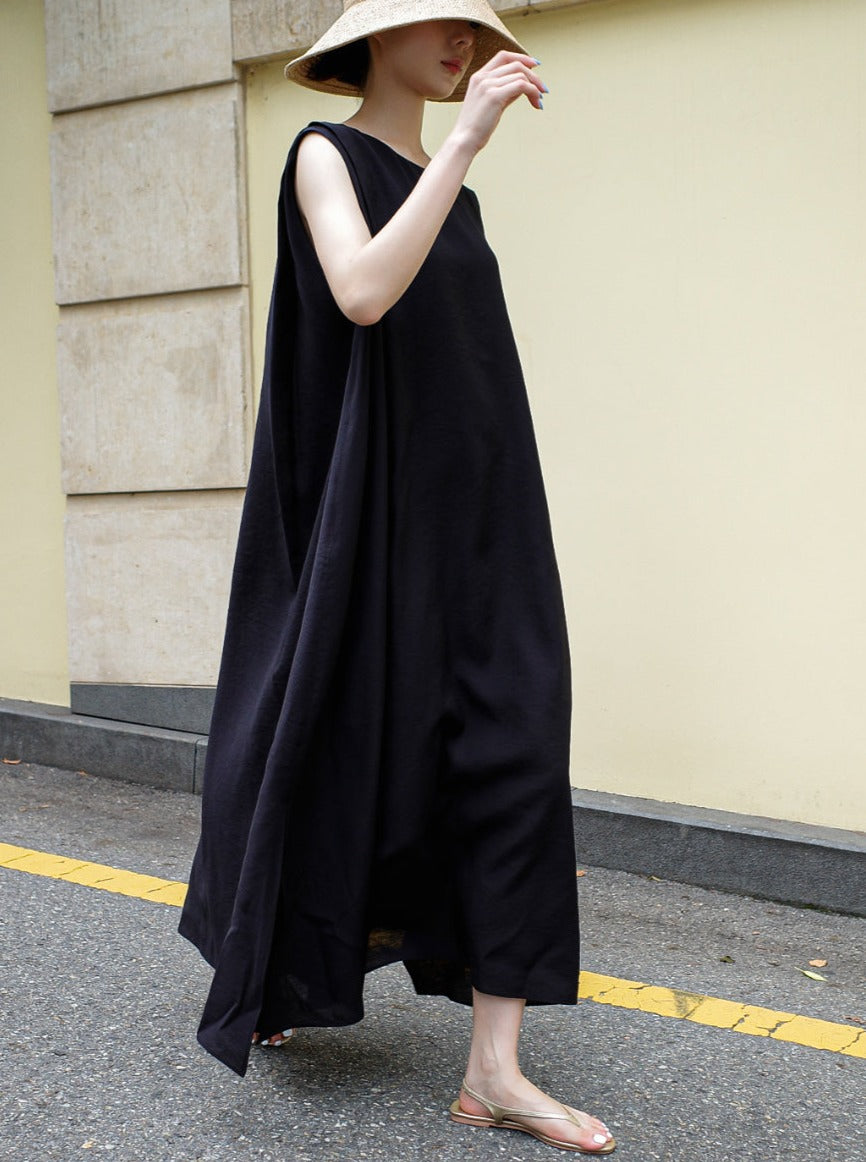 Loose Slit Sleeveless Dress_BDHL6266