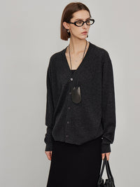 V-Neck Loose-Fitting Knit Cardigan_BDHL6452