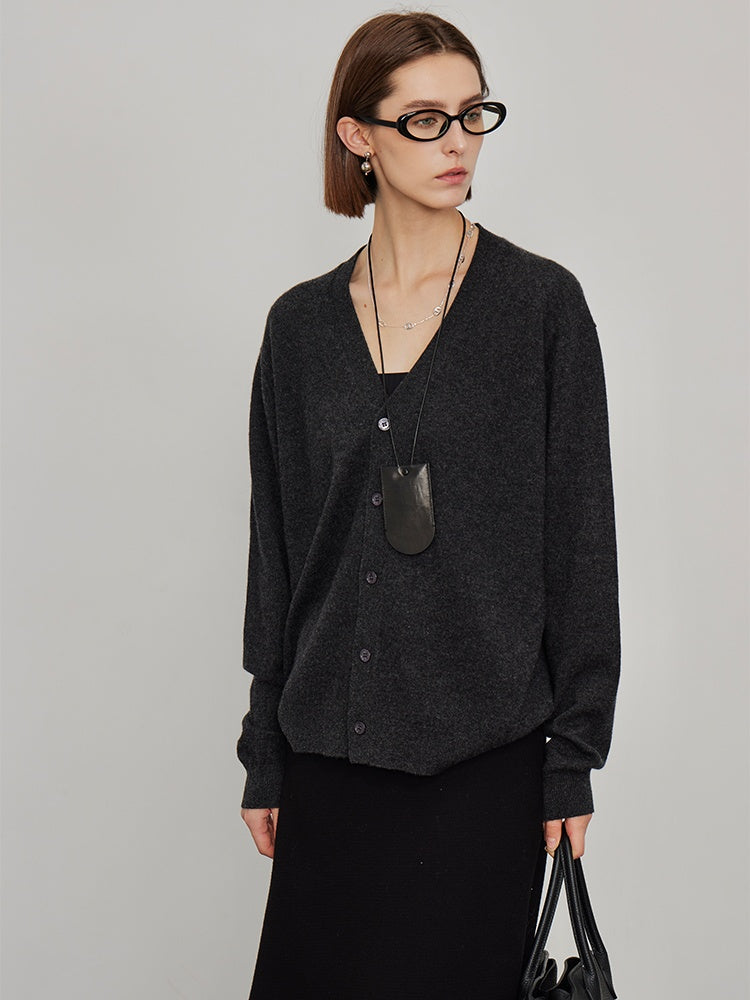 V-Neck Loose-Fitting Knit Cardigan_BDHL6452