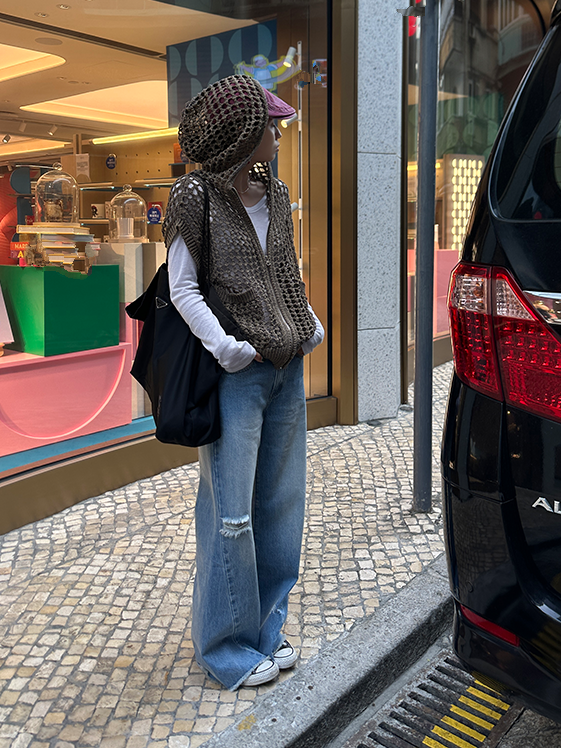 Hooded Hollow Knit Cardigan_BDHL7157