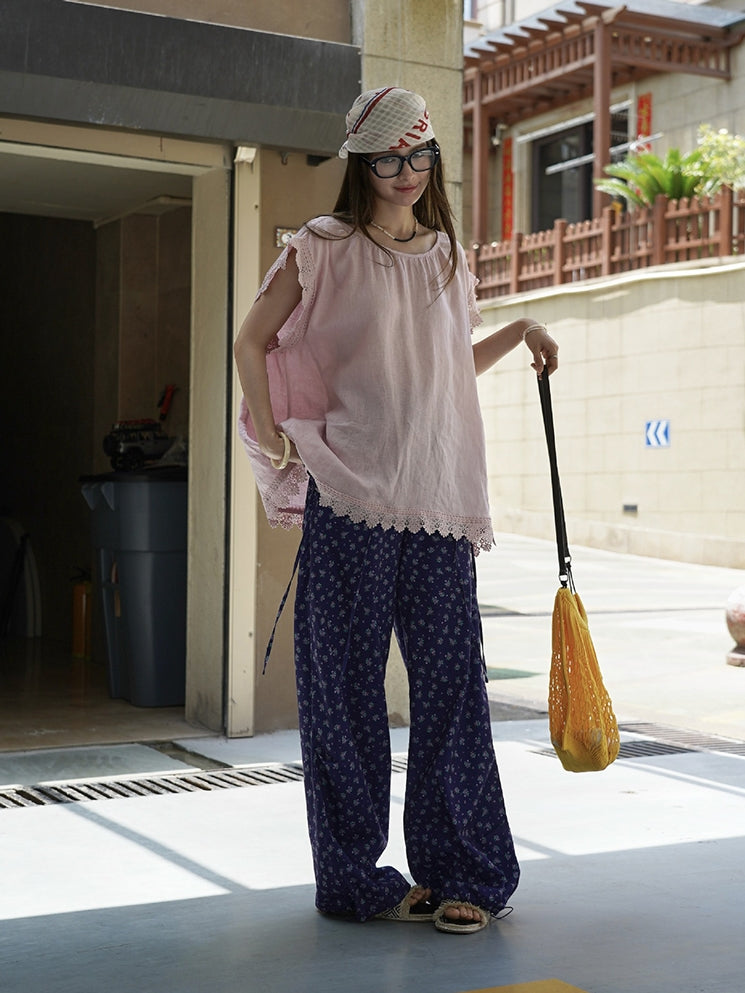 Lace Loose-Fitting Silhouette Tops_BDHL7530