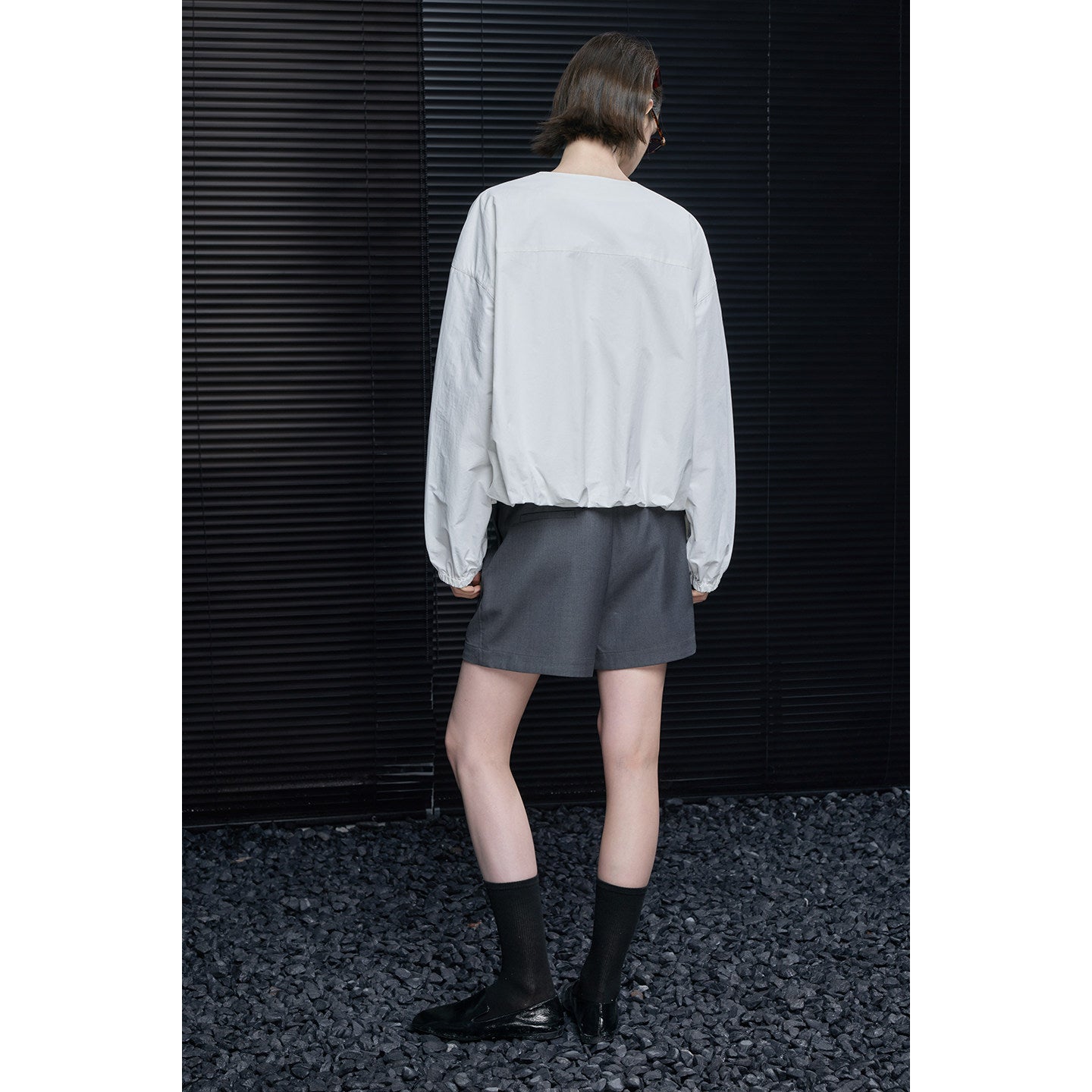 Cotton Round Neck Puff Sleeve Loose Shirt Jacket_BDHL8219