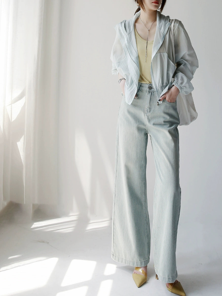 Loose Fit Hooded UV Jacket with Ruffle Waist_BDHL7307