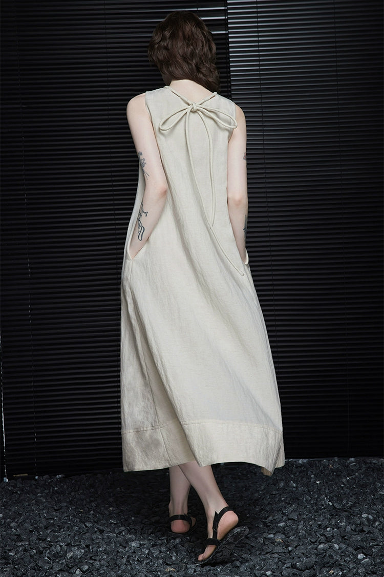 String Neck Sleeveless Dress_BDHL6243