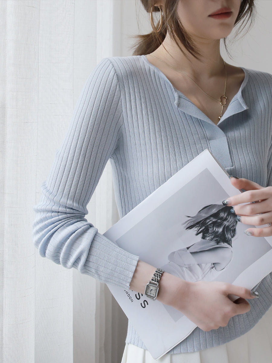 Skipper Ribbed Knit Tops_BDHL7268