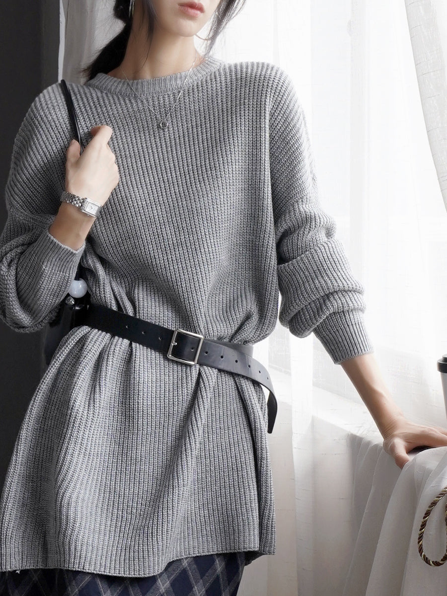 Crew-Neck Loose-Fit Knit Tops_BDHL7932