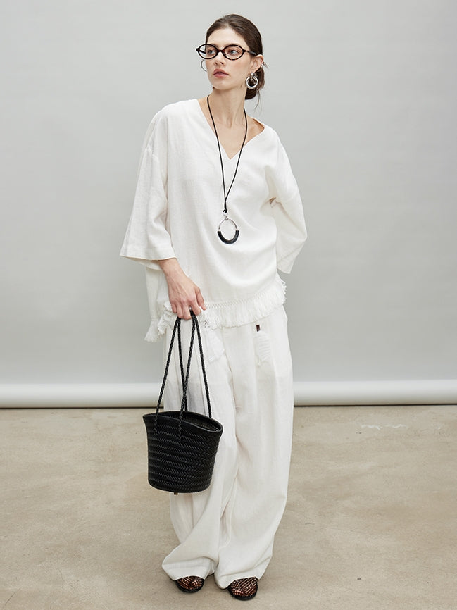V-Neck Fringe Tops Or Tassel Wide Pants_BDHL7192