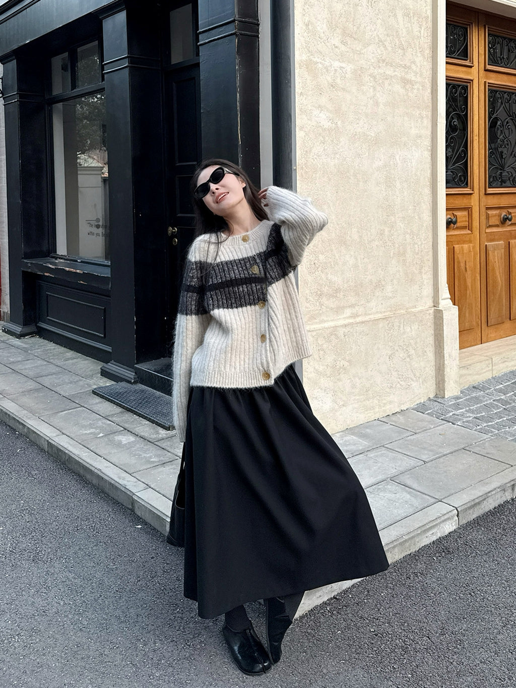 黑色褶皺長裙_BDHL8086