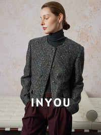 Collarless Tweed Short Coat_BDHL6585