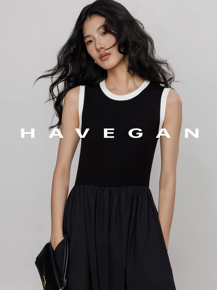 Contrast Color A-Line Dress_BDHL7368
