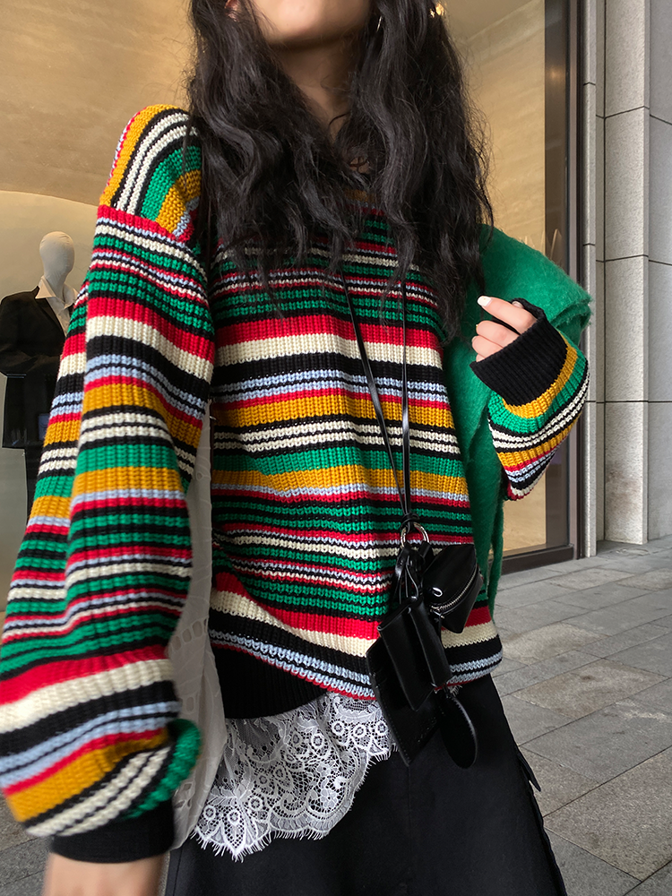 Multi-Coloured Loose Stripe Pullover_BDHL6731