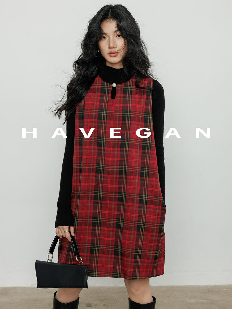 Plaid Red Sleeveless A-Line Dress_BDHL7061