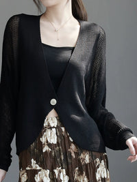 French V-Neck Linen-Blend Knit Cardigan_BDHL7291