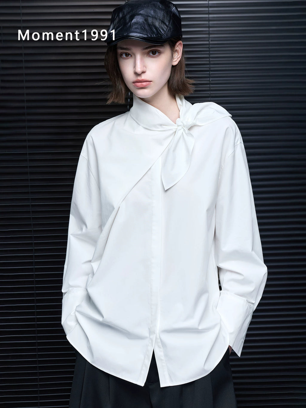 Bow Tie Oversized Long Sleeve Shirt_BDHL8405