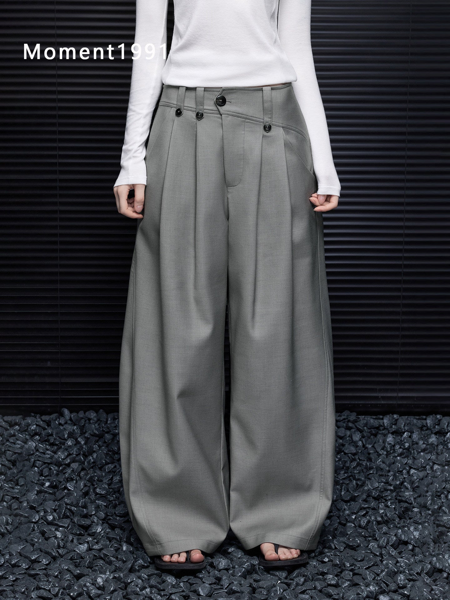 High Waist Pleated Wide Leg Trousers_BDHL8408