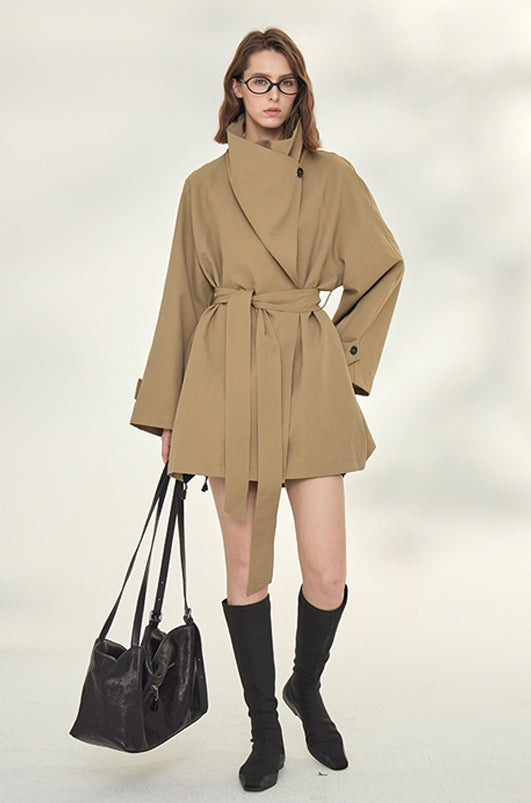 Tide Drawstring Short Trench Coat_BDHL7735