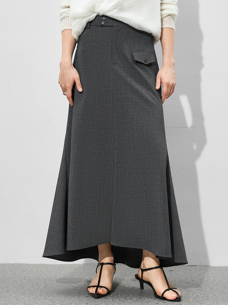 Fishtail Grey Long Skirt_BDHL7007