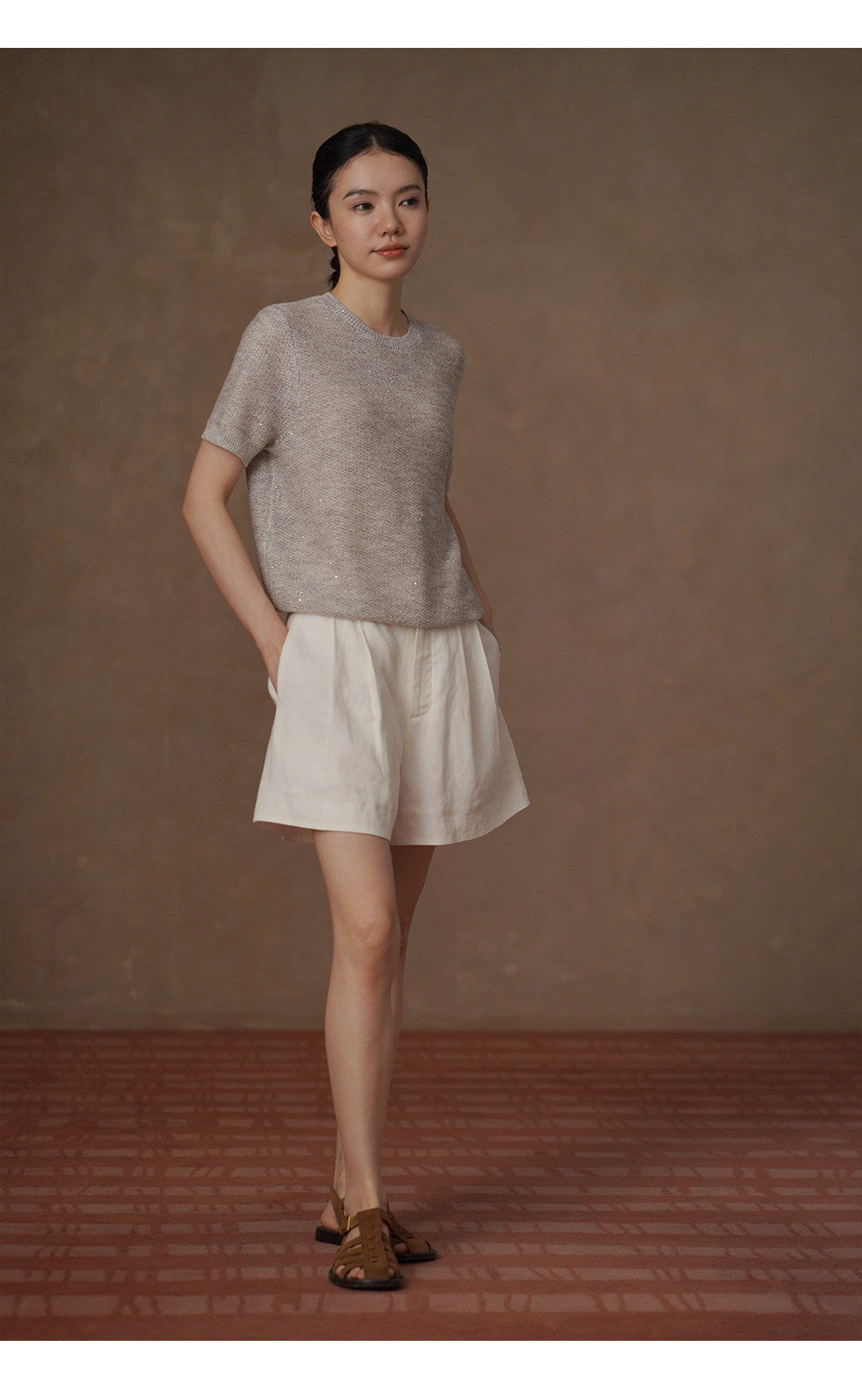 Sequin Knit Short Sleeve Top_BDHL8301